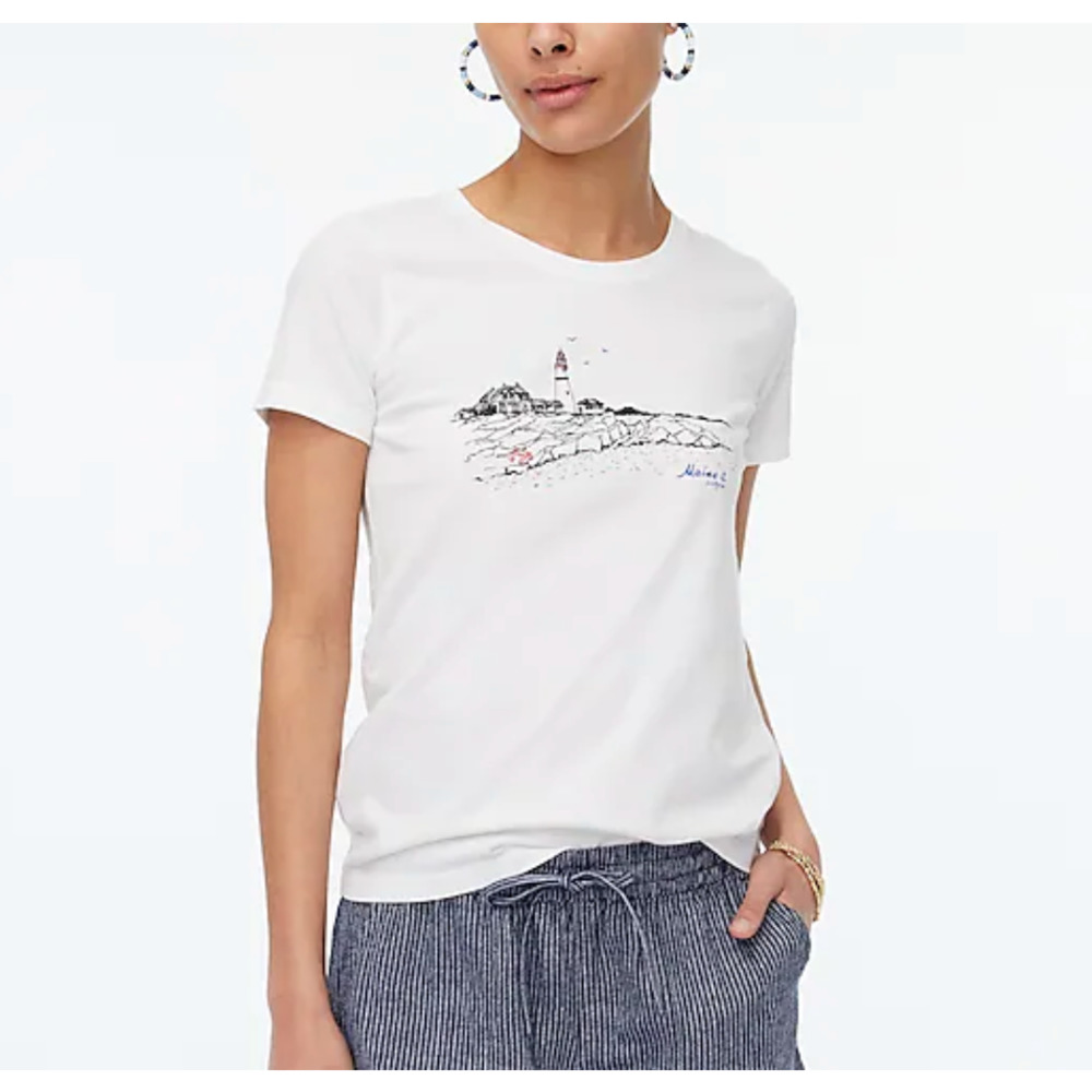 NWT J. Crew White W/Maine Lighthouse Graphic Tee - SIZE M - Picture 2 of 11